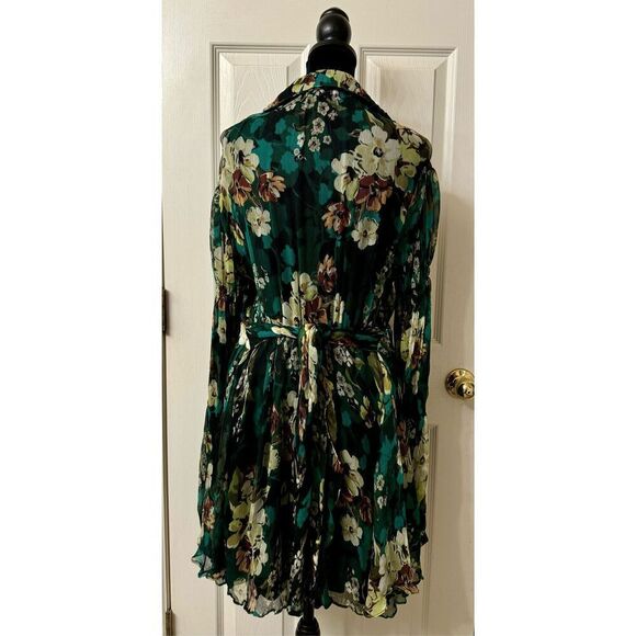 MLM Label 100% Silk Deep V-Neck Long Sleeve Floral Mini Dress Size Small - Picture 3 of 10